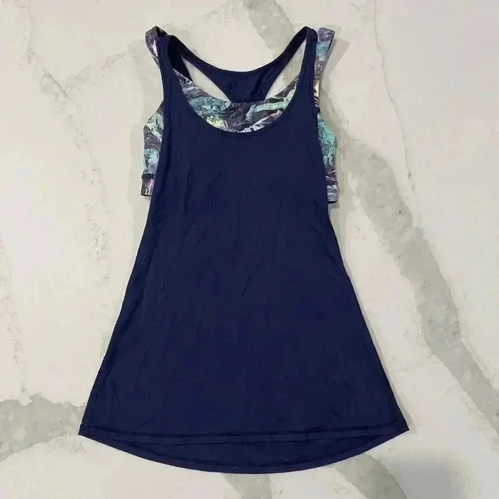 Lululemon All Sport Support Tank Navy Iridescent Multi Workout Bra Top Women's 2